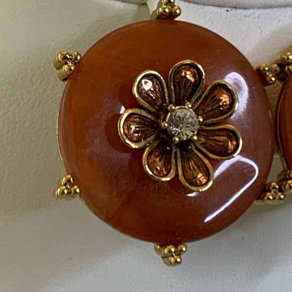 Vintage Joan Rivers Gold Brown Flower Clip-on Earrings - Picture 3 of 6